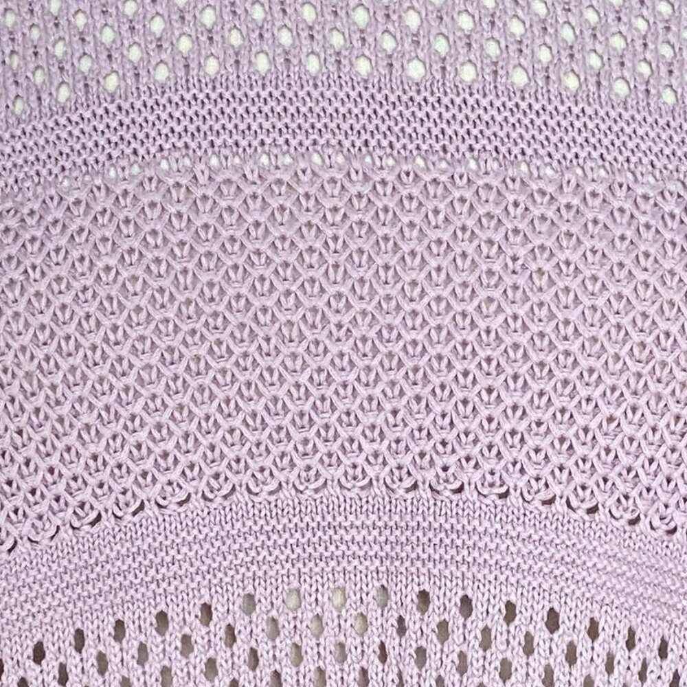 Prana Onward Open Knit Pointelle Sweater Lavender Purple Crochet Organic Cotton - Picture 4 of 14